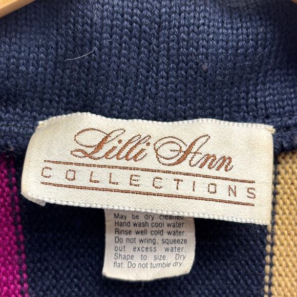 Vintage Lilli Ann Collections Womens 80s Preppy Striped Cardigan Size 10 Classic - Picture 3 of 8